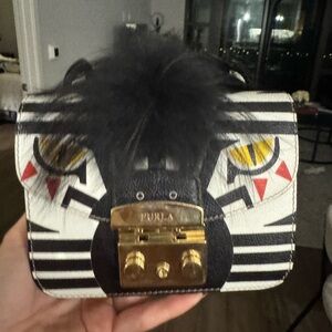 Furla Black and White Animal Print Mini Bag